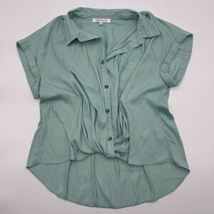Rose + Olive Womens Large Aqua Green Twist Front High Low Button Down Shirt